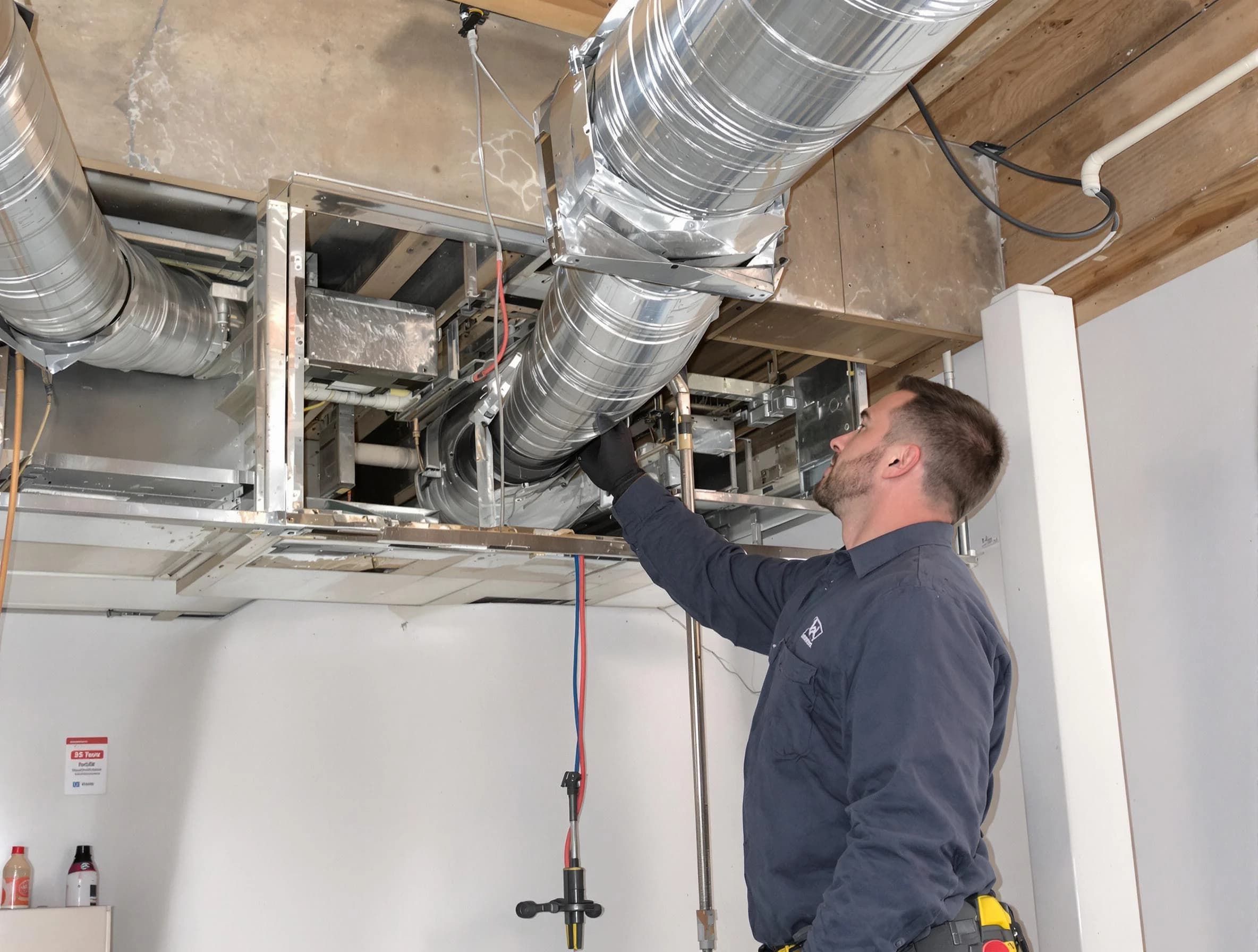 Alabaster Air Duct Cleaning technician performing professional air duct repair using specialized tools in Alabaster