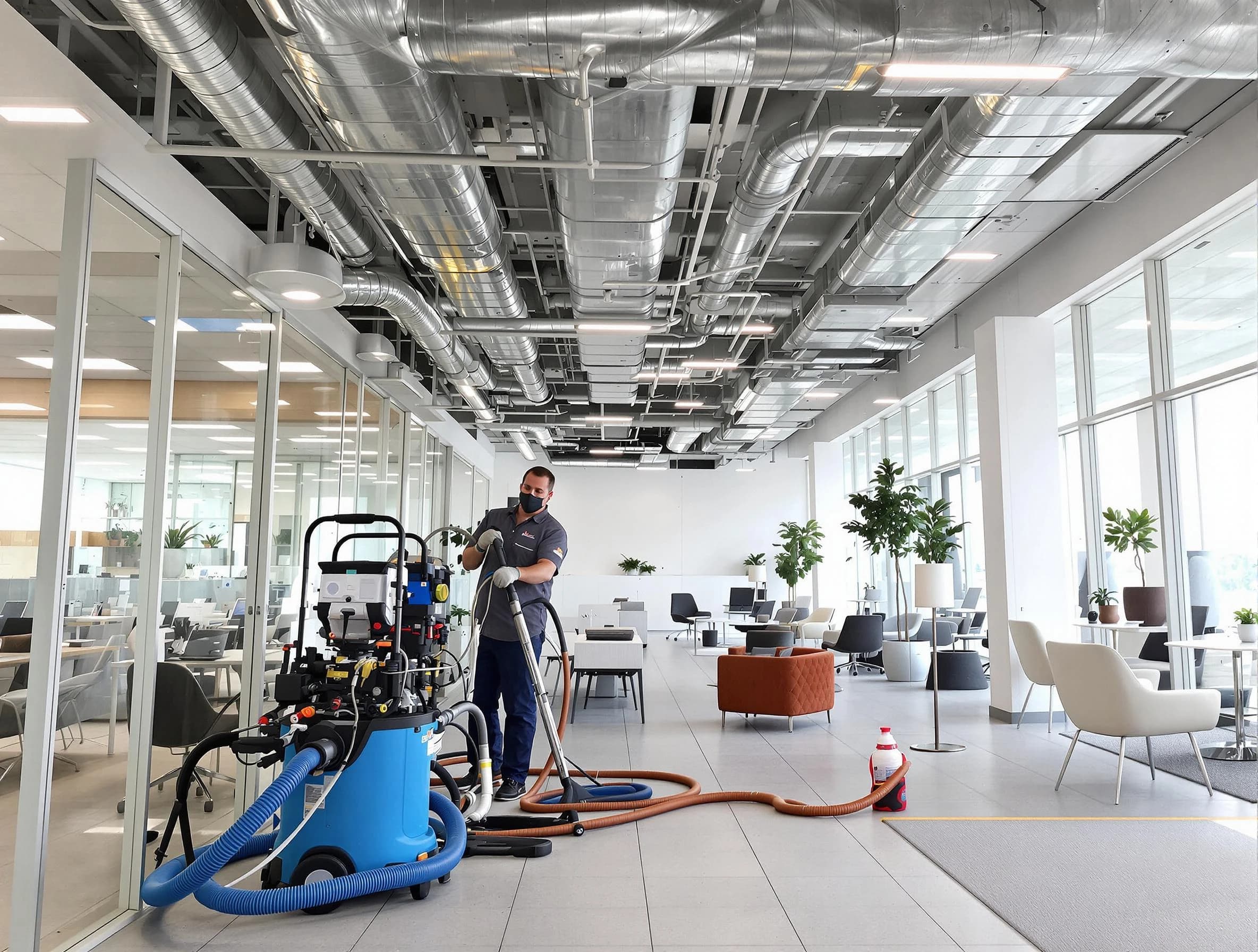 Alabaster Air Duct Cleaning team conducting comprehensive commercial duct cleaning at a business location in Alabaster