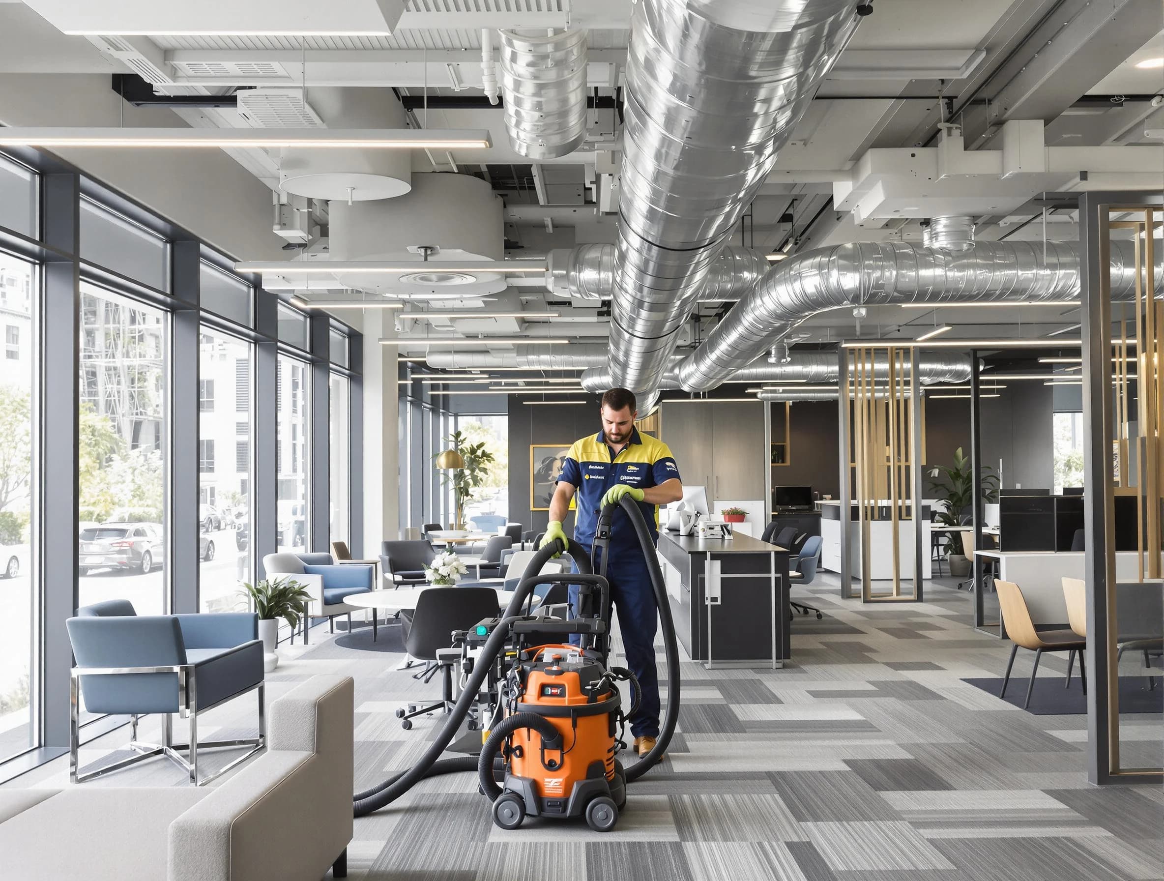 Alabaster Air Duct Cleaning team performing thorough commercial duct cleaning at a Alabaster business center