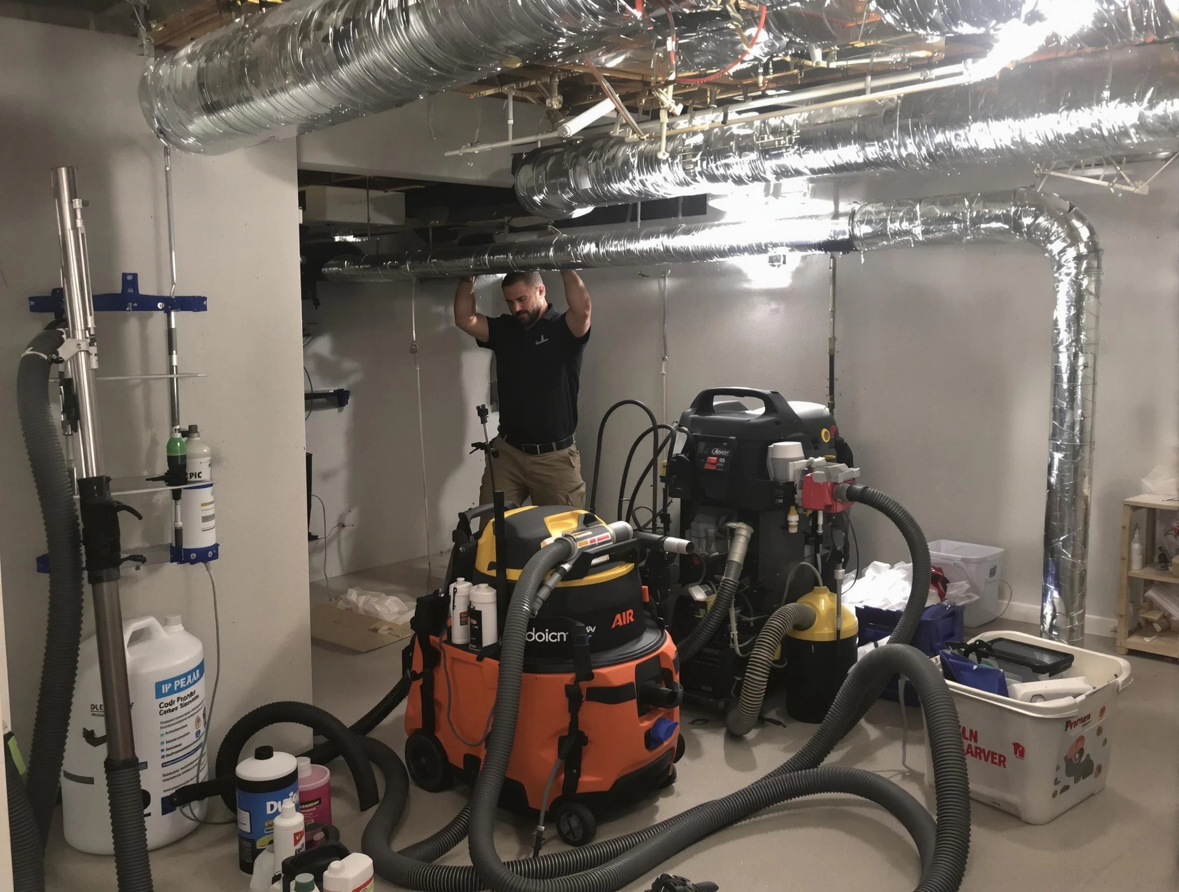 Alabaster Air Duct Cleaning specialist performing professional mold removal from air ducts using safety equipment in Alabaster