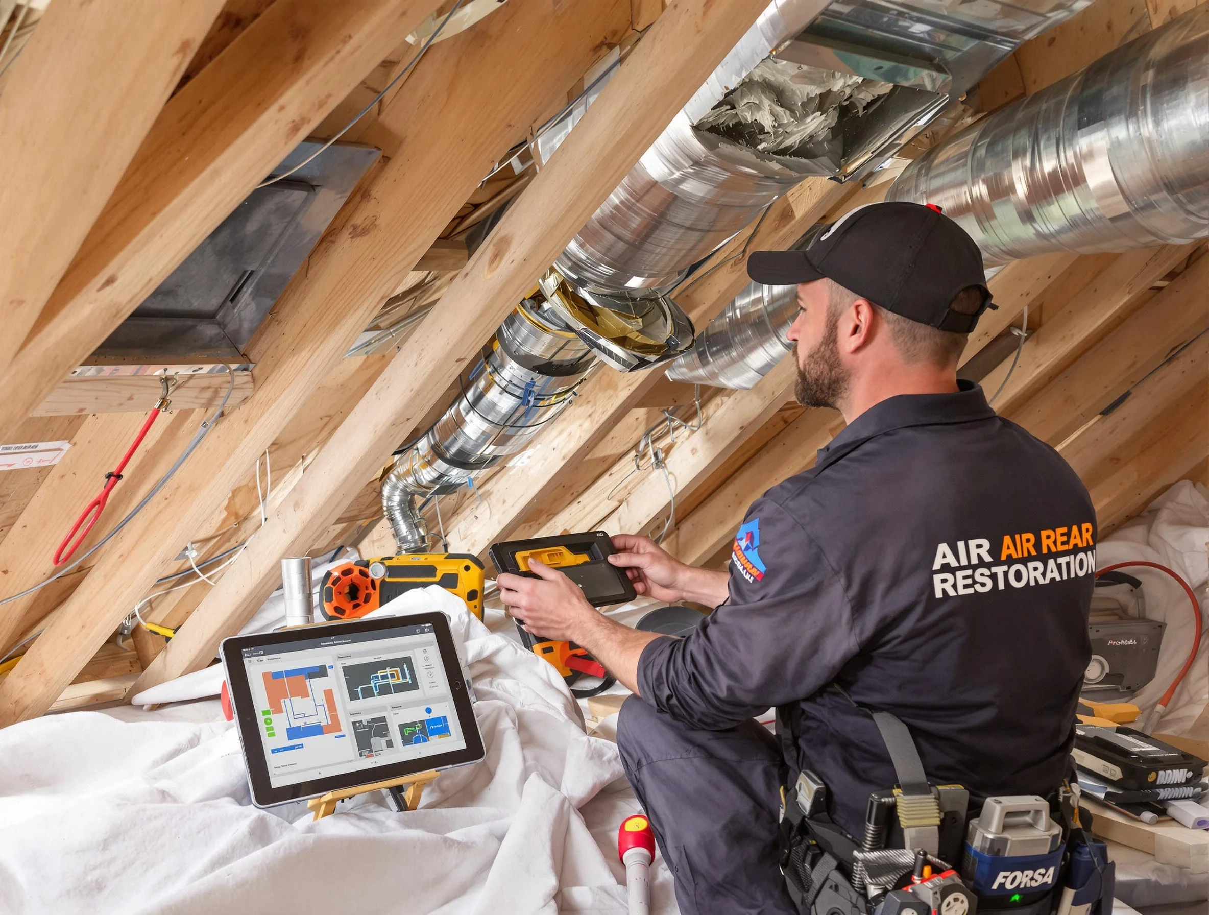 Alabaster Air Duct Cleaning technician performing precise duct repair work in Alabaster